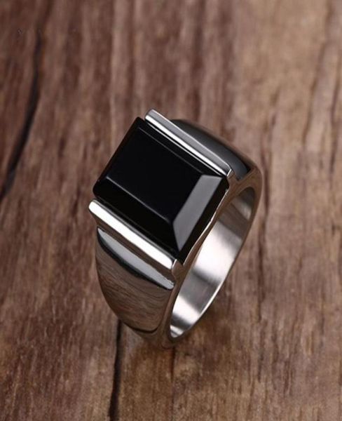 Homens grandes anel de pedra preta anéis góticos punk para jóias de noivado de aço inoxidável masculino US tamore90093025327530