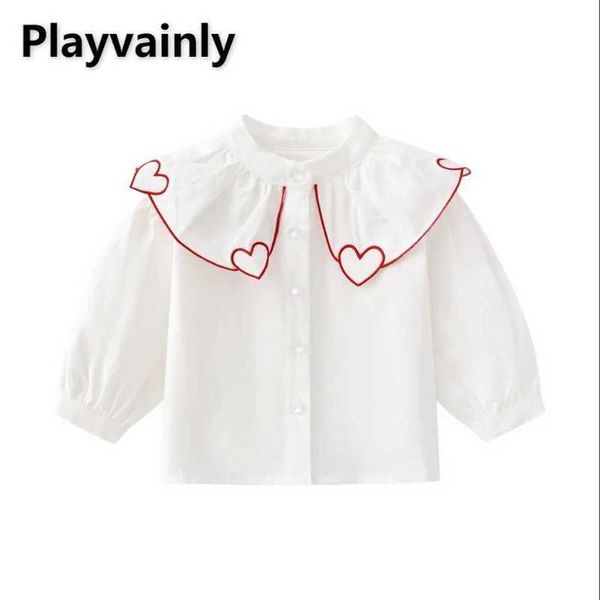 Abiti da ragazza Autunno New Kid Girl Shirts in stile coreano Collar Cotton Cotton Shirt Fashion White Blouse Bilge Bilge Biluse Abibiti H240507