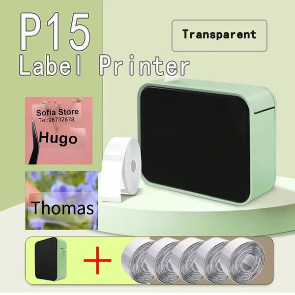 P15 Printina de etiqueta transparente Mini Máquina de rotulagem sem fio Bluetooth semelhante à da impressora portátil D110 Lucency Name Sticker 240430