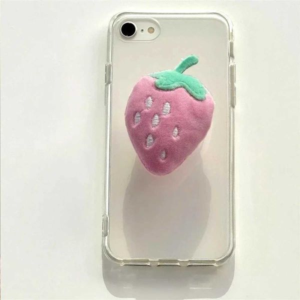 Mobiltelefone Reittiere Korean 3D niedliche Plüsch rosa Erdbeer -Griptok -Halterung für iPhone 15 Universal schöne Pelz Telefonhalter Ring Support Ständer Grip Tok