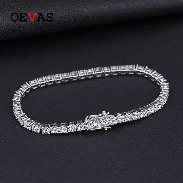 Pulseira oevas% 925 prata esterlina 3 mm de diamante de diamante artificial tênis encantador tênis de jóias requintado por atacado Q240506