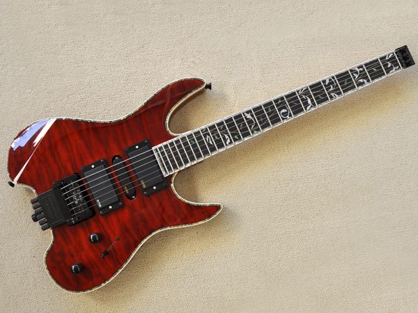 Gitarre Red Headless E -Gitarre mit Abalone Inlay, Rosewood Griffbrett, benutzerdefiniertes Logo/Farbe erhältlich