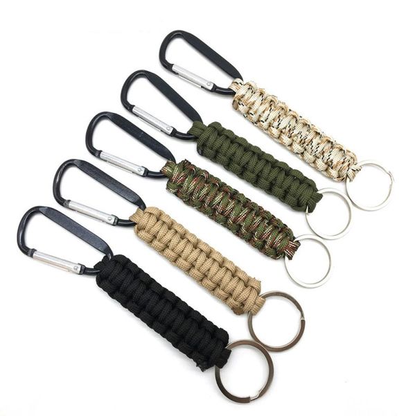 Keychains 5 cores Kit de sobrevivência ao ar livre Cordão de pára -quedas Chaves de emergência paracord corda carabiner para chaves resistência à tração4869799