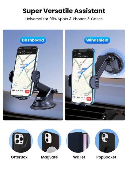 Cep Telefon Montajları Tutucular D38-X Araba Telefon Tutucu Ayarlanabilir Araba Telefon Montaj 360 Döndürme Araç Gösterge Tablosu/Cam için Güçlü Yapışkan Jel Pad
