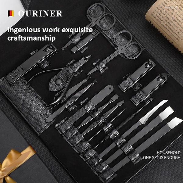 Kits de arte na unha Kits de manicure preta de alta qualidade Conjunto 17 em 1 kit de função completa Profissional Stainless Soenless Pedicure Sets