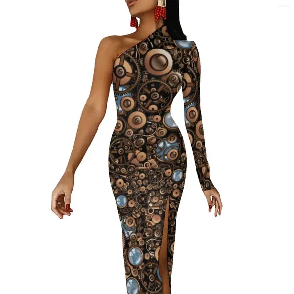 Abiti casual Steampunk Gear Spazzino Spalato BodyCon Dress Aam Punk Glasses Vintage Style Night Club Maxi Autumn Party Pattern