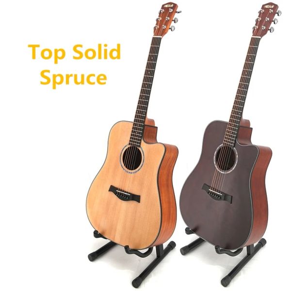 Chitarra top top solido a acustico chitarra elettrica folk pop flattop da 41 pollici in mahogano di abete chitarra 6 corde intagliate picchea asperata