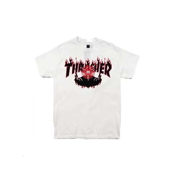 Thrasher T-Shirt Tasarımcı Tee Lüks Moda Erkek Tshirts Koyun Horn Demon Flame Sıradan Gevşek ve Rahat Kısa Kollu T-Shirt
