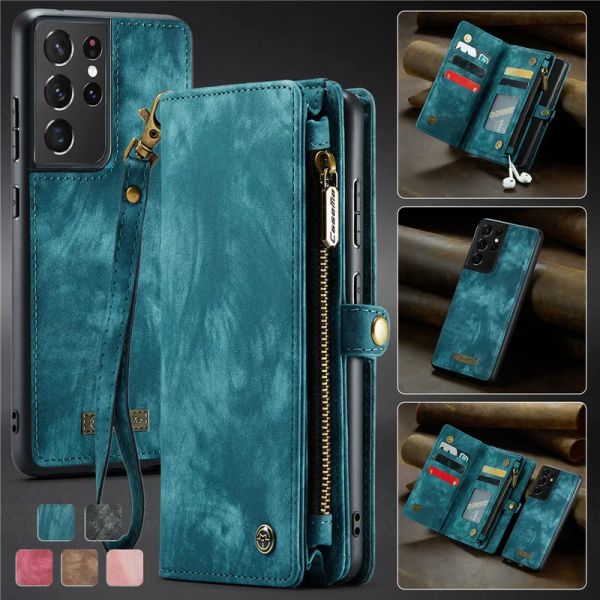 Casos Caseme Magnetic Flip Leather Telefone para Samsung S22 Plus S23 S21 Ultra S20 S10 Cartão de carteira para Galaxy Note 20 10 Coque