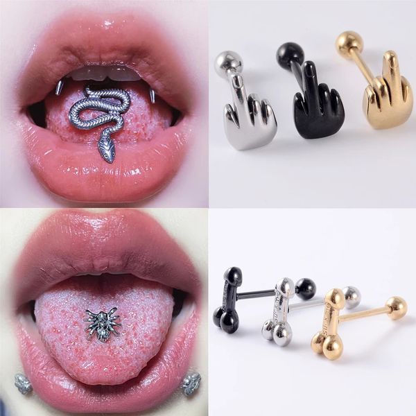 1pcs gótico cobra de aço de aço piercing garanhão punk hip hop rock aranha berbell rings jóias 240429