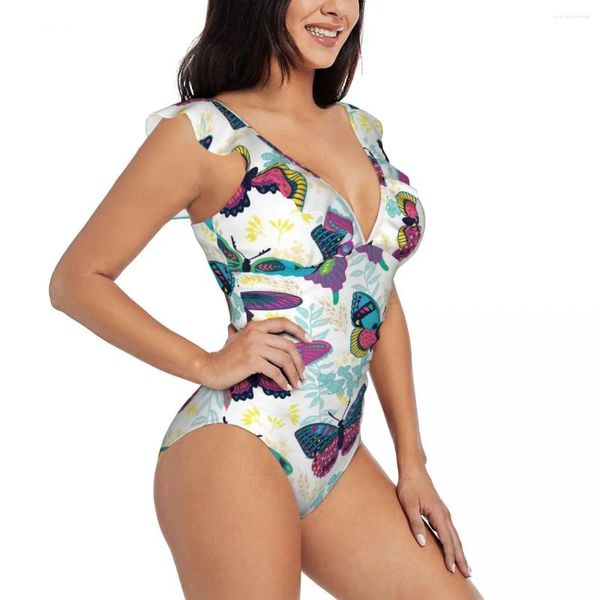 Costumi da bagno femminile arruffato da bagno monopezzo da bagno femminile Poster floreali poster sexy allacciato su costumi da bagno da bagno monokini ragazza