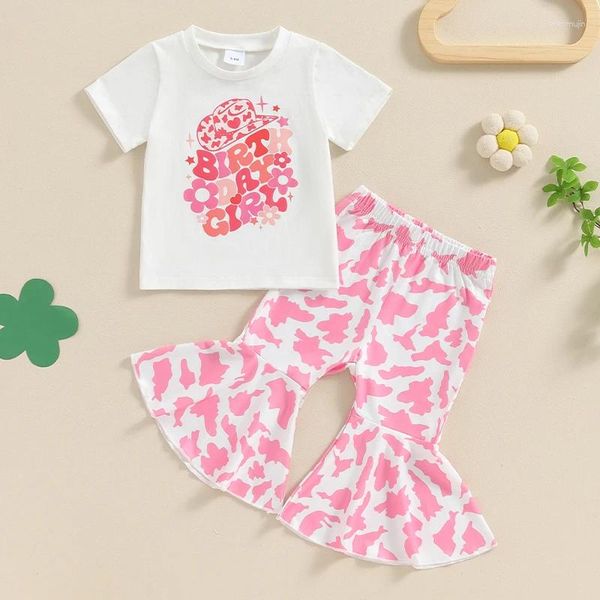 Set di abbigliamento abiti da bambino ragazza outfit occidentali stampa stampare a manicotto t-shirt a manicotto t-shirt pantaloni per bambini se bambini