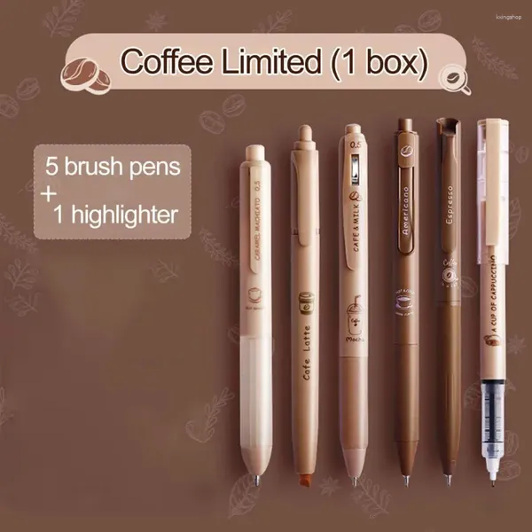 Kahve temalı jel kalemler sevimli kahve pürüzsüz yazı mürekkebi okul ofis malzemeleri için geri çekilebilir 6 adet
