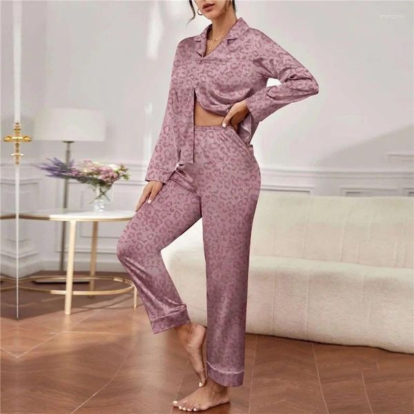 Frauen Nachtwäsche Frauen Satinparty Pyjama Set Frau Zwei-Piece Pijamas Langarm Casual Homewear Frühling Summer Pyjama Sets Seide