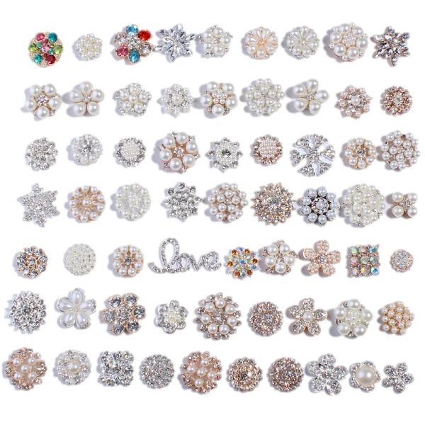 Spazzoli Fashion Chic Sier Crystal Rhinestone Pulsanti con perle in avorio per panno per scarpe pulsante in vetro trasparente per invito a nozze