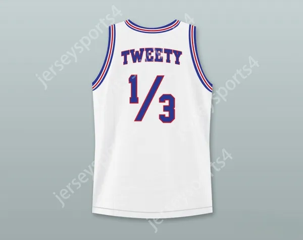 Custom Nay Mens Youth/Kids Tweety Bird 1/3 Tune Squad Squad Basketball Jersey с Space Jam Patch Top Stuthed S-6xl