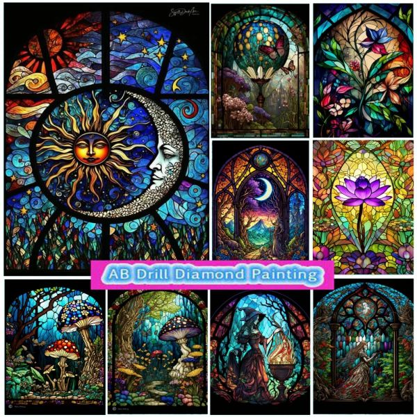 Stich Fantasie Buntglas 5d AB Bohrer Diamant Malmalerei Pilz Pilz Prettes Mädchen Lotus Cross Stitch Kits Kunst Mosaic Home Decor Kinder Geschenke