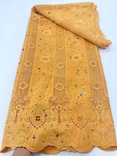 Tecido amarelo de chiffon renda de chiffon de alta qualidade de chiffon renda de tule francês Tulle Lace Fabric for Nigeria Party Dresses Woman Y06-1 240422