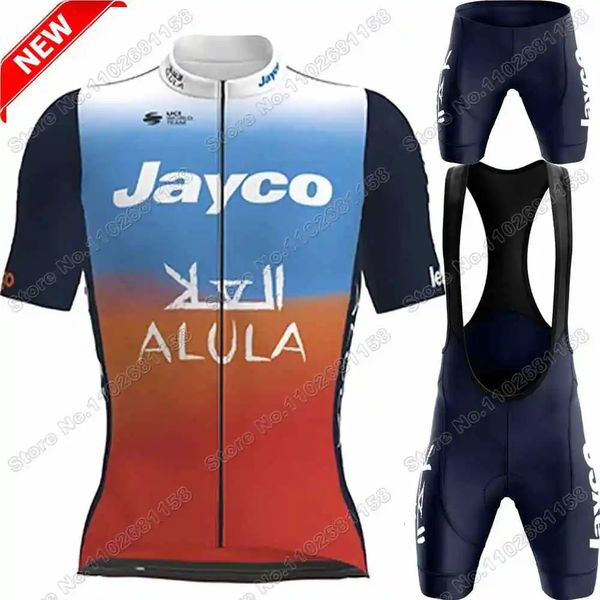 Team Jayco Alula Cycling Jersey Set Sommerkleidung Herren Kurzarm Kit Road Bike Shirts Anzug Fahrrad Bib Shorts 240506