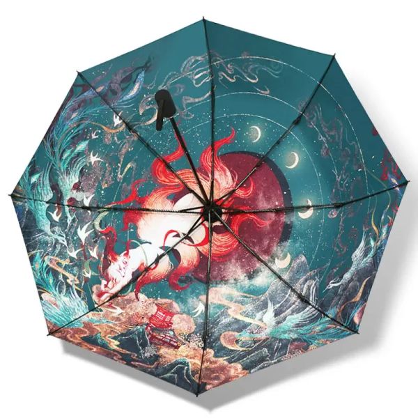 Attrezzatura cinese in stile cinese a nove ombrelli automatici Ombrelli automatici Donne solare Anti Ultraviolet Dualpurpose Sun Umbrella Rain Guava Chuva