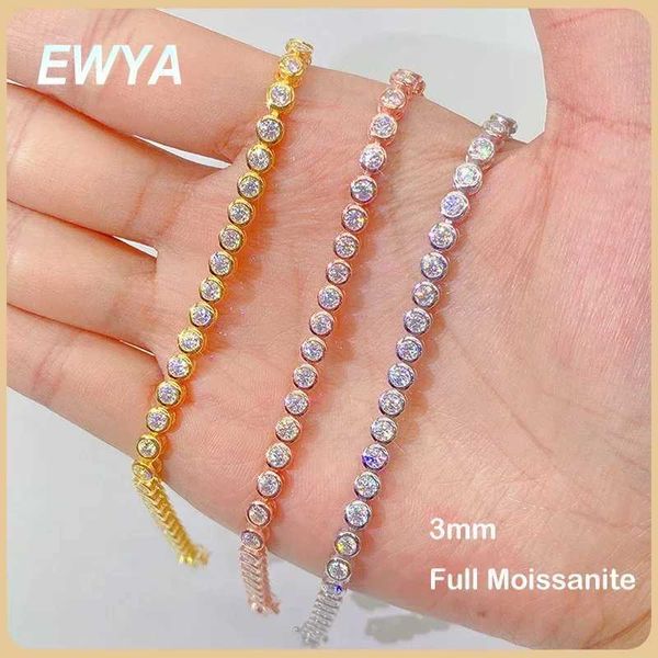 BANGGLE EWYA FILLING 0,1 CT 3MM MOLYBDENUM Tennis Ball con Grad Adatto per la festa femminile Exquisite Gioielli S925 Diamanti in argento sterling Q240506