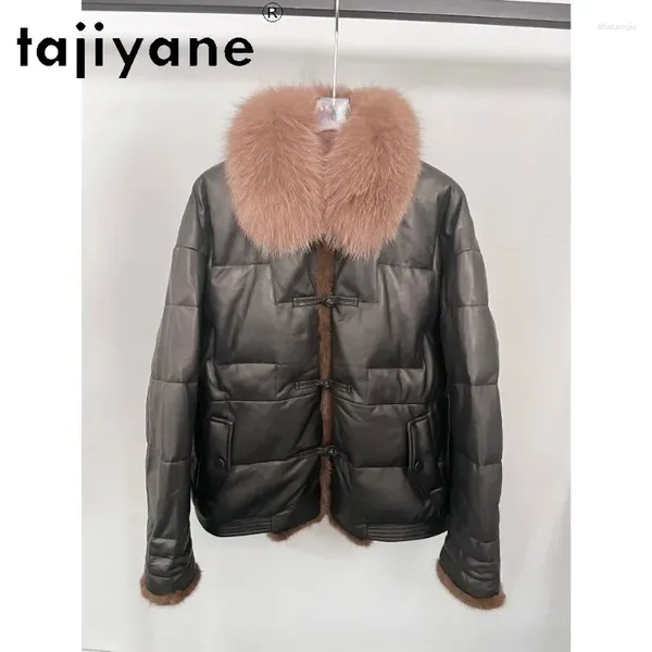 Pelle femminile vera giacca tajiyane da donna inverno inverno genuino di pelle di pelle bianca in pelliccia di pelliccia collare coreano cappotto di visone bordo