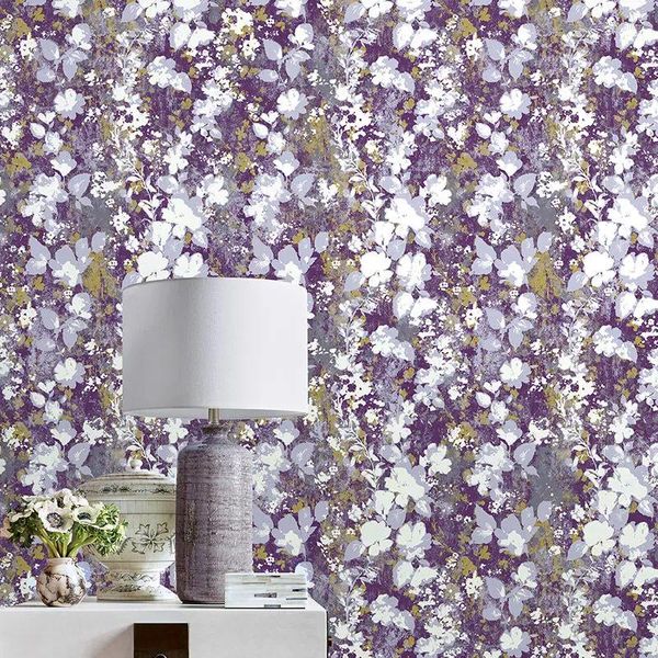 Papéis de parede Papel de parede floral nórdico Bedroom TV Sofá Background Paint Hand Papel de parede Preastado Mural roxo