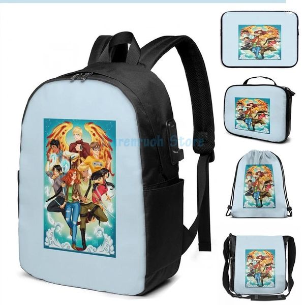 Mochila gráfica engraçada Imprimir os instrumentos mortais USB Charge Men Bags School Saco Laptop de viagem