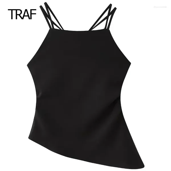 Tanques femininos Tubo Top Top Summer 2024 Slip Slip Black Slip Black sem mangas do estilo coreano estético feminino sexy