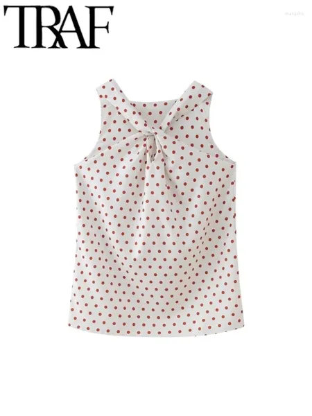 Frauen Tanks Gal 2024 Sommer Mode rote Polka Punkte Druck Frauen drehen Halfterhalter Ärmel und schlankes weibliches Top Y2K Streetwear dünn