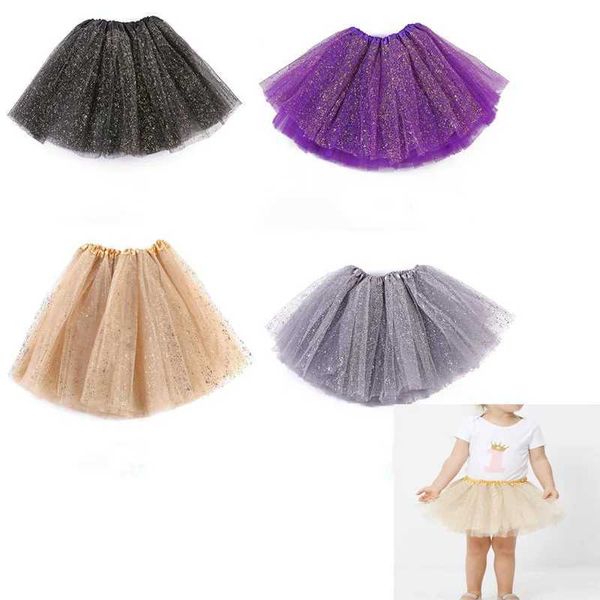 abito tutu neonati bambine ballet danza gonna tutu 3 strati glitter glitter sequestri dorati e soffice principessa mesh pettiskirt 0-8 anni d240507