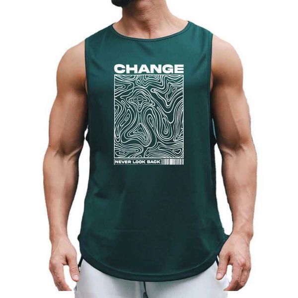 Tampas de tanques masculinas mudam nunca olhe para trás masculino de moda esportiva tampas de ginástica de ginástica de ginástica rápida seca picada de bodybuilding camisetas slebeless y240507