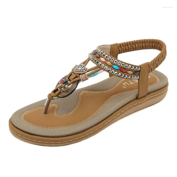 Sıradan ayakkabılar artı beden bohem tarzı düz sandaletler için yazlık konforlu plaj femme yumuşak boottom ayakkabı