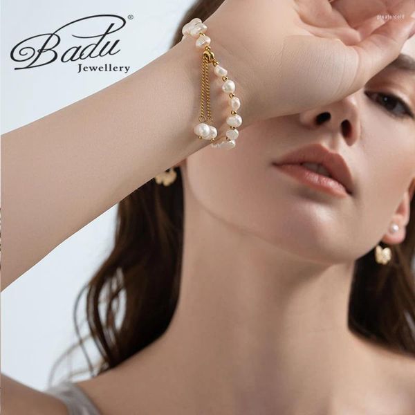 Strand Badu, vero braccialetti in acciaio inossidabile baroch di acqua dolce naturale per perle da donna regali di gioielli all'anno