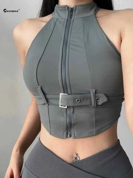 Chreisure Sexy Fitness Weste schockabsorbierende Sport-BH-gepolsterte ärmellose Training BH elastische Ultra-dünn Yoga Top 240430