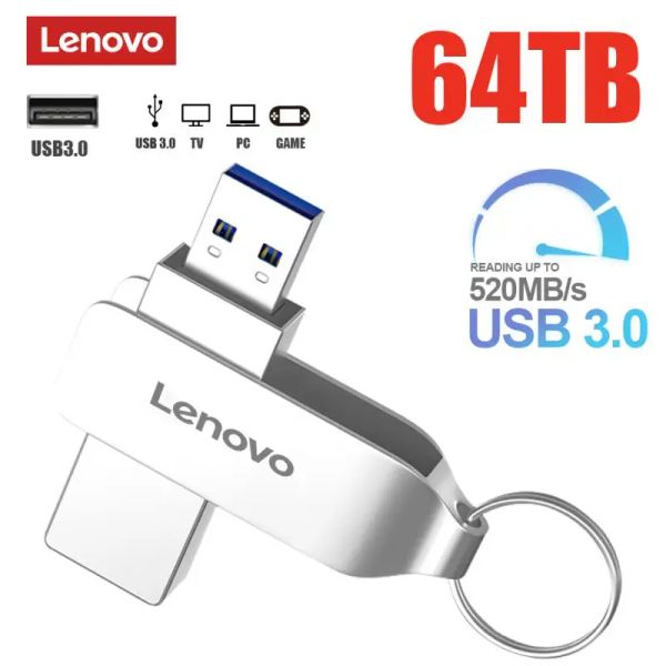 Adaptör Orijinal Lenovo 64TB USB Flash 3.0 Sürücü 32TB Metal Gerçek Kapasite Bellek Çubuğu Yüksek Hızlı Flash Bellek Siyah Hediye Depolama U Disk