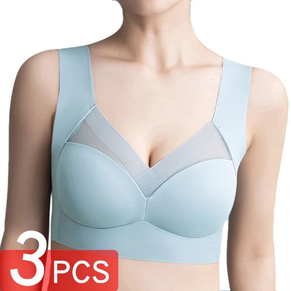 3 PCs Sexy Seamless Plus Size BH Push Up Sport Brassiere Damen Spitze Unterwäsche Wireless Yoga Top Frau No Steel Ring Bras 240506