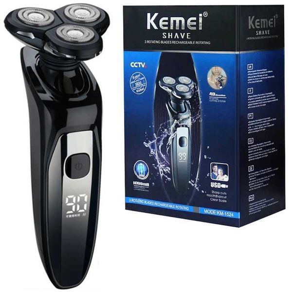 Электрические бритвы Оригинальный ЖК -дисплей Kemei Display Водонепроницаемый электрический бритву для мужчин с влажной сухой бородой Электрическая бритва Машина для бритья на лице.