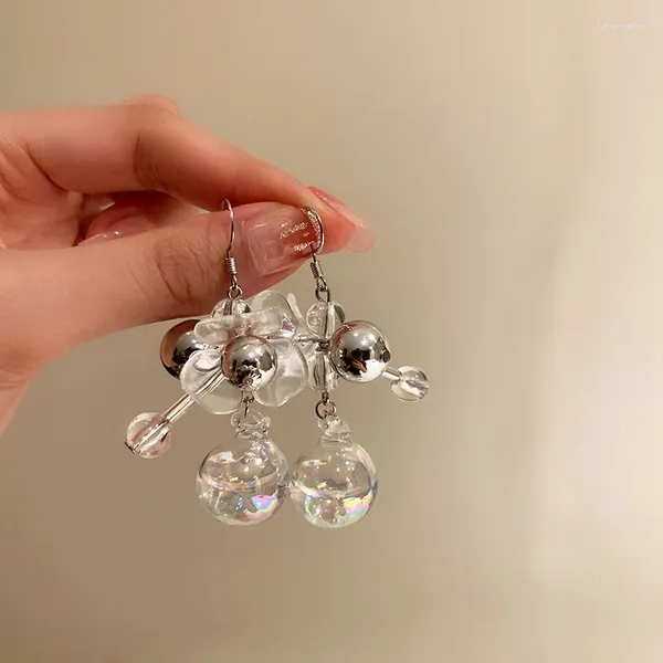 Hölzer Ohrringe transparente Kristallglaskugel Blumenmode und elegante süße MS Hochzeitsfeier Schmuck Weihnachtsgeschenk