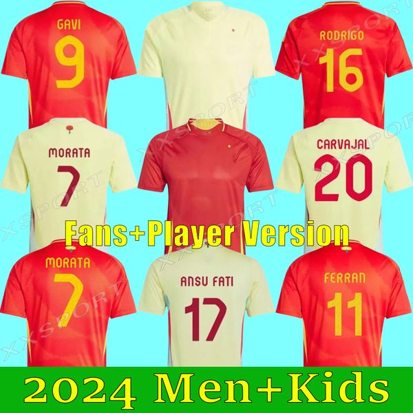 24 25 Maglie di calcio Spagnolo Fan giocatori di giocatori Asensio Morata Gavi Shirts da calcio 2024 2025 Espana Camiseta de futbol Ferran gaya Men Kids Sergio Spine Ansu Fati 2xl Kit