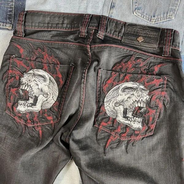 Jeans de jeans Design Retro Retro Gothic Style Dark Street High Men Y2K Hip Hop estético versátil reta de perna larga calças de perna