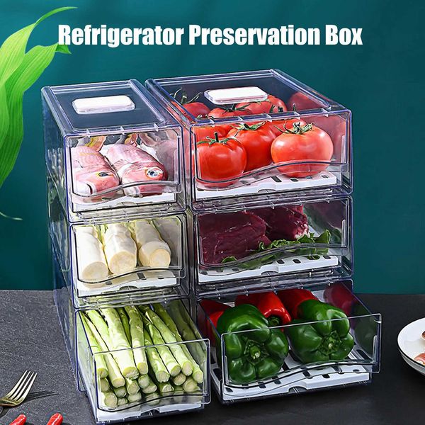 Depolama kutuları kutu mutfak istiflenebilir soğutucu depolama kutusu çekmecesi tarzı taze gıda sınıfı yumurta ve et dondurulmuş ürün q240506