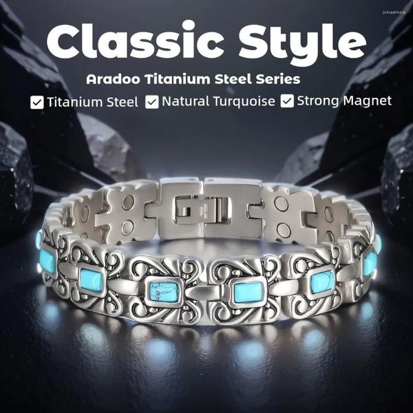 Link Armbänder Titanstahl Vintage Blaues türkismagnetisches Armband Edelstahlergietschmuck Geschenke