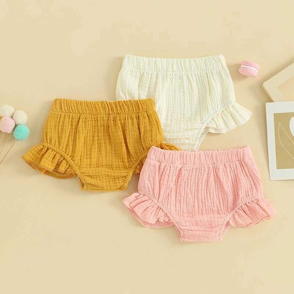Giyim setleri yeni doğan bebek kız kızlar rahat şortlar düz renk elastik bant fırfır yaz H240507