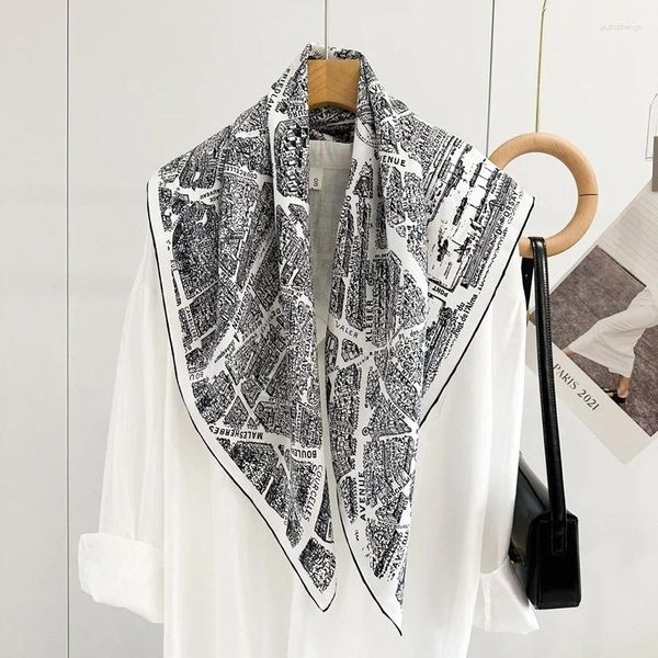 Шарфы 90 шелковые шарфы твил, черные белые принты модные платцы на пласть для женщин для женщин