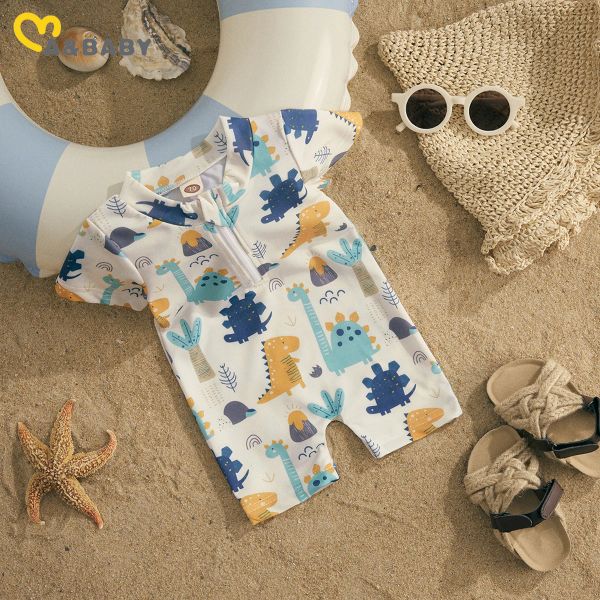 Roupas de banho mababy 04y criança infantil infantil menino menina maiô de boaton dinossauro impresso com manga curta zíper de roupas de banho de roupas de praia de roupas de praia