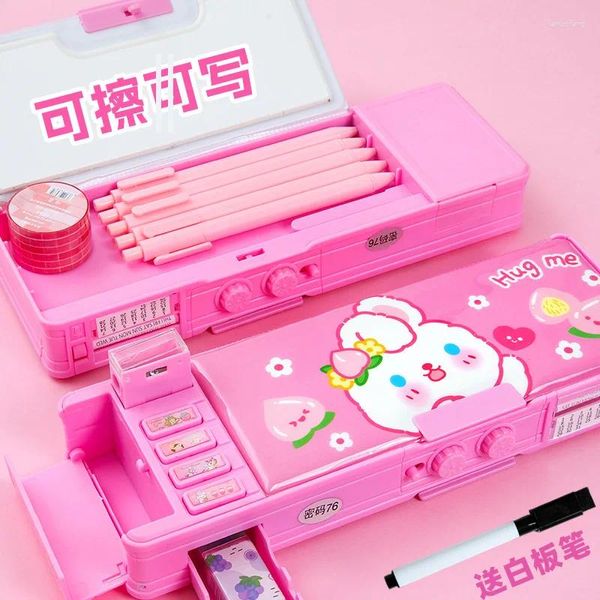 Multi funktionaler Briefpapierbox Intelligenter weiblicher Passwort Sperre Hightech Bleistift Fall Mechanische Doppelschicht Grundschule