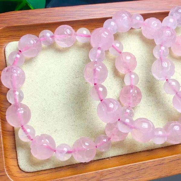 Figurine decorative Prezzo all'ingrosso Naturale 12mm Rose Quartz Crystal Healing Lotus Bead Bracciale per un regalo di gioielli fortunato