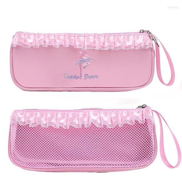 Bolsas de armazenamento dança de balé de sapatos esportivos rosa bolsa de renda de renda para decoração bolsa com zíper bolso de malha