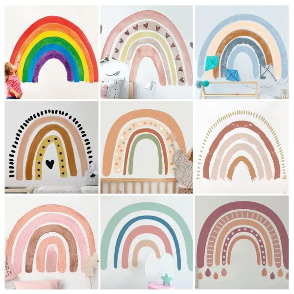 Adesivos adesivos aquarela pintada de arco -íris para crianças quarto menina princesa bebê decoração de quarto mural auto -adtesto pvc adesivo de parede presente